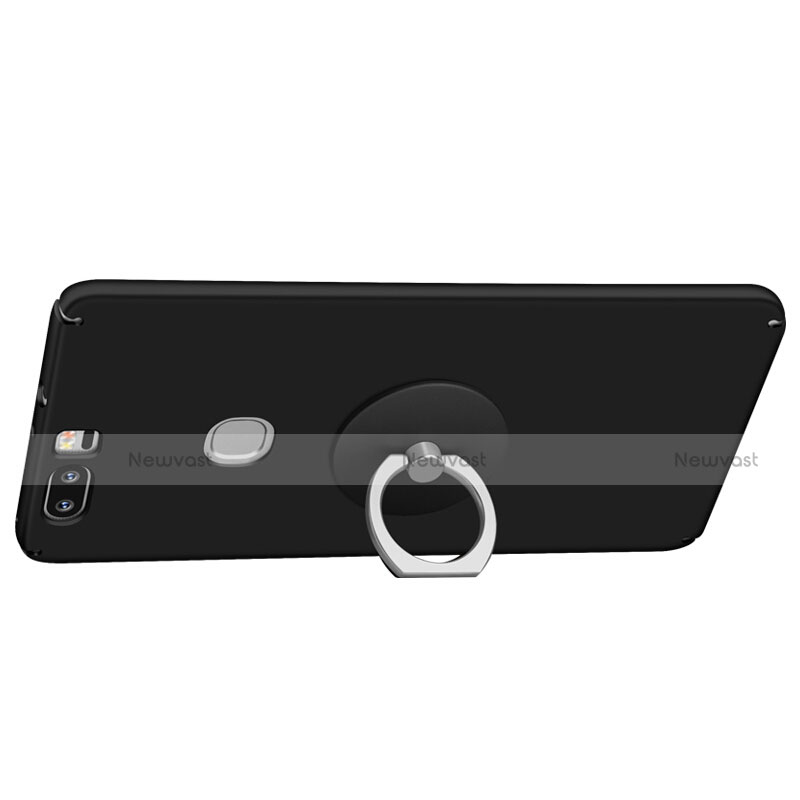 Hard Rigid Plastic Matte Finish Snap On Case with Finger Ring Stand for Huawei Honor V8 Black