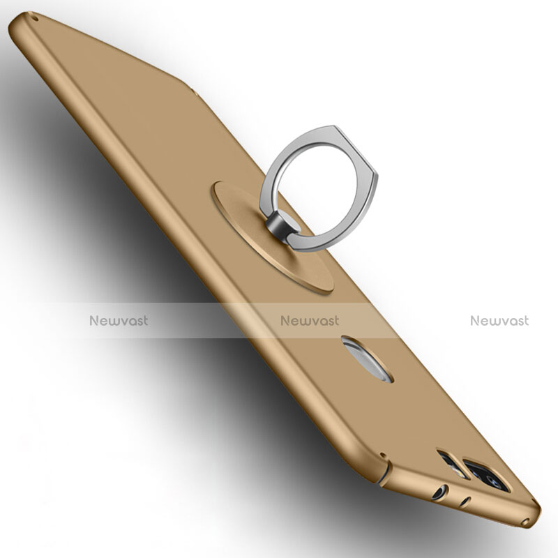 Hard Rigid Plastic Matte Finish Snap On Case with Finger Ring Stand for Huawei Honor V8 Gold