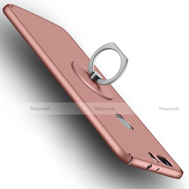 Hard Rigid Plastic Matte Finish Snap On Case with Finger Ring Stand for Huawei Honor V8 Rose Gold