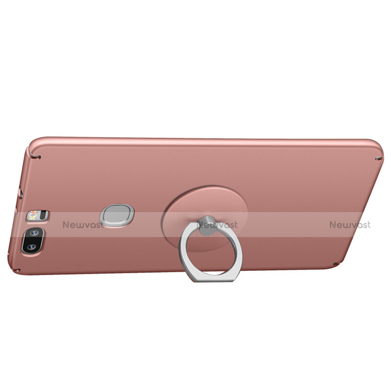 Hard Rigid Plastic Matte Finish Snap On Case with Finger Ring Stand for Huawei Honor V8 Rose Gold