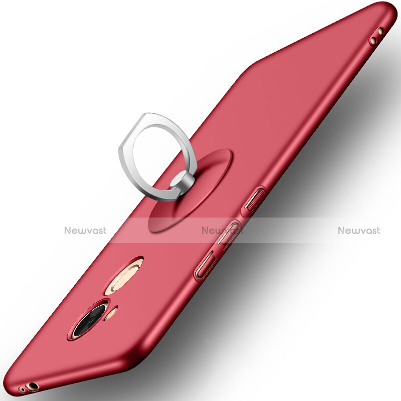 Hard Rigid Plastic Matte Finish Snap On Case with Finger Ring Stand for Huawei Honor V9 Play Red