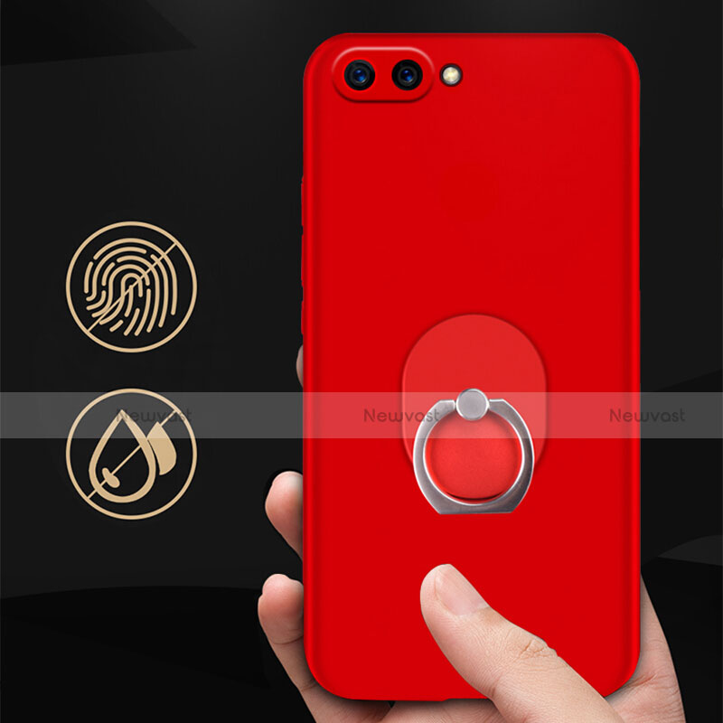 Hard Rigid Plastic Matte Finish Snap On Case with Finger Ring Stand for Huawei Honor View 10 Red