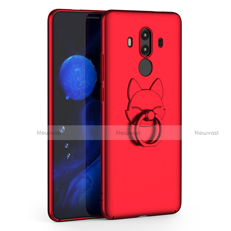 Hard Rigid Plastic Matte Finish Snap On Case with Finger Ring Stand for Huawei Mate 10 Pro Red