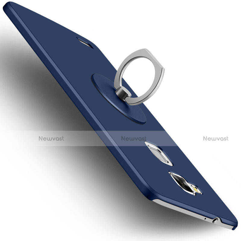 Hard Rigid Plastic Matte Finish Snap On Case with Finger Ring Stand for Huawei Mate 7 Blue