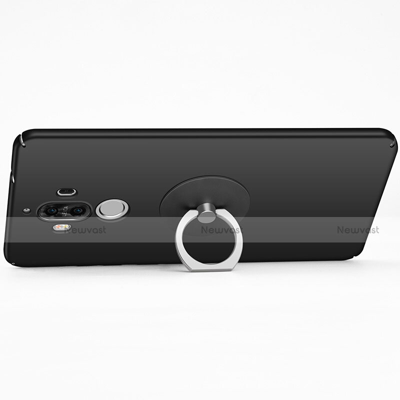 Hard Rigid Plastic Matte Finish Snap On Case with Finger Ring Stand for Huawei Mate 9 Black