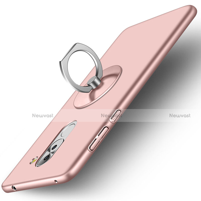 Hard Rigid Plastic Matte Finish Snap On Case with Finger Ring Stand for Huawei Mate 9 Lite Rose Gold