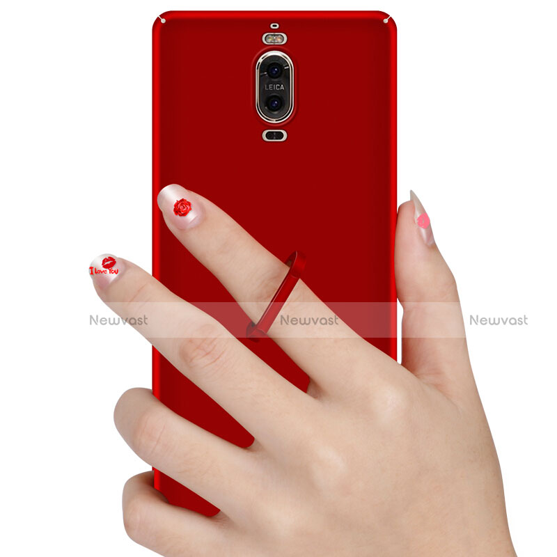 Hard Rigid Plastic Matte Finish Snap On Case with Finger Ring Stand for Huawei Mate 9 Pro Red