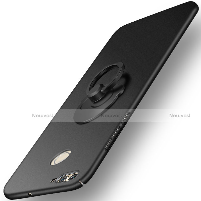 Hard Rigid Plastic Matte Finish Snap On Case with Finger Ring Stand for Huawei Nova 2 Plus Black