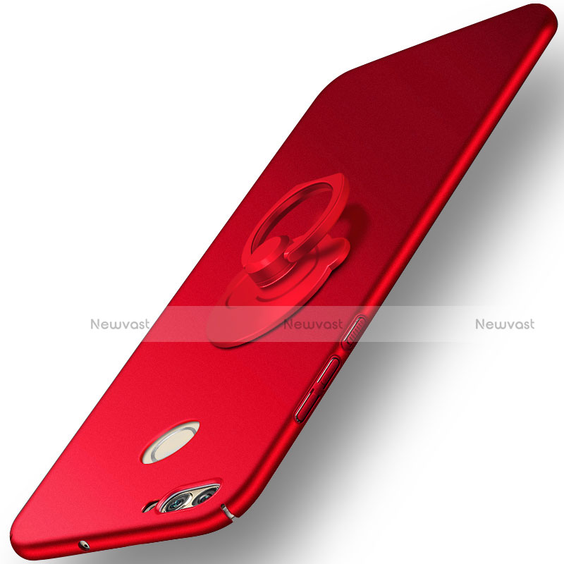 Hard Rigid Plastic Matte Finish Snap On Case with Finger Ring Stand for Huawei Nova 2 Plus Red
