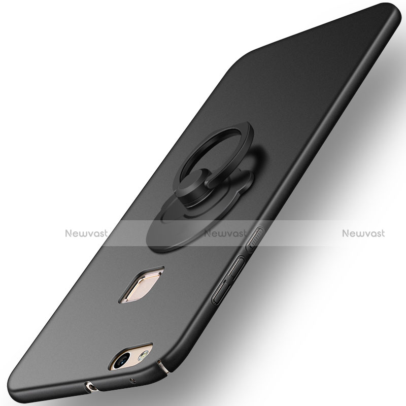 Hard Rigid Plastic Matte Finish Snap On Case with Finger Ring Stand for Huawei P10 Lite Black