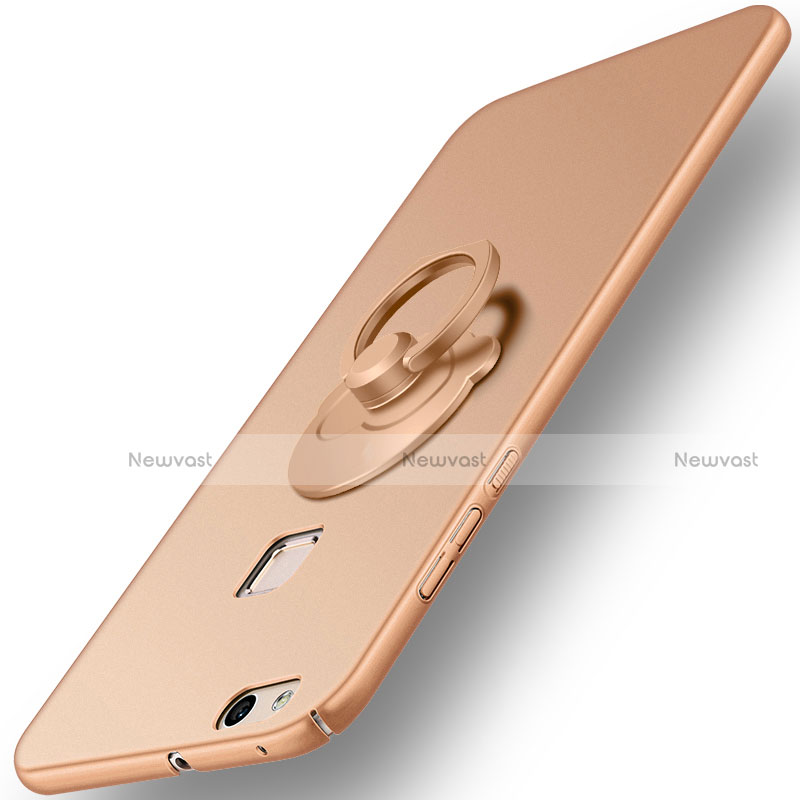 Hard Rigid Plastic Matte Finish Snap On Case with Finger Ring Stand for Huawei P10 Lite Gold