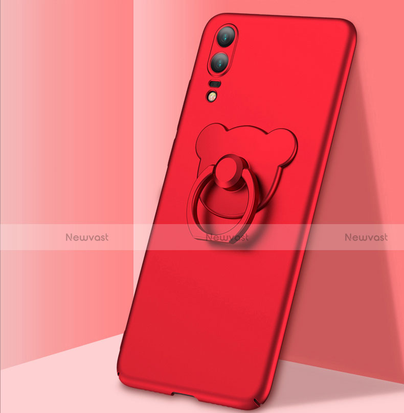 Hard Rigid Plastic Matte Finish Snap On Case with Finger Ring Stand for Huawei P20 Red