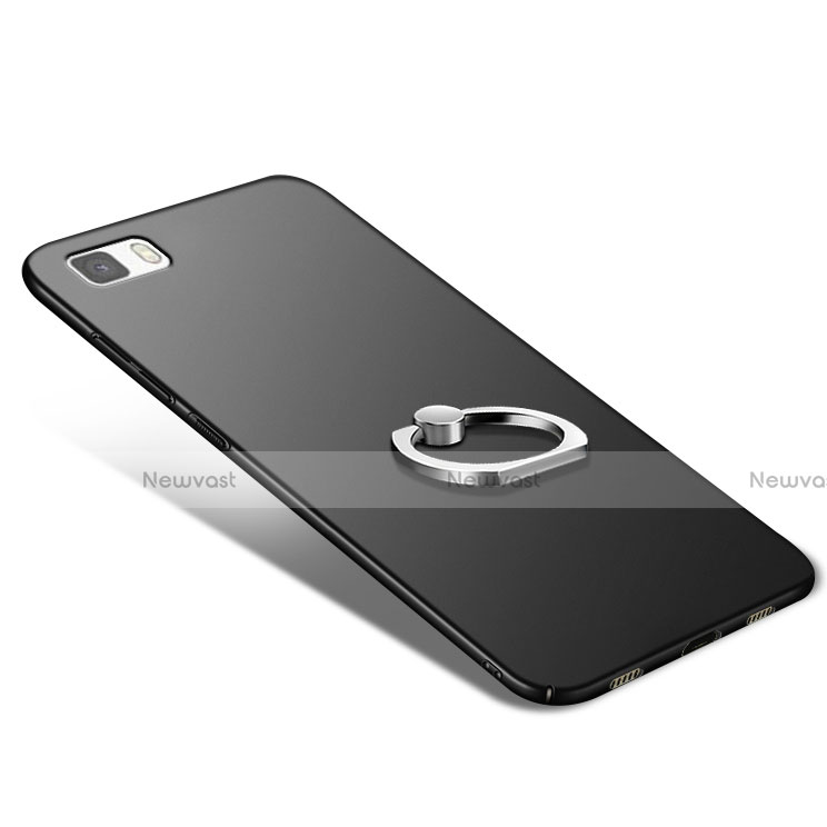 Hard Rigid Plastic Matte Finish Snap On Case with Finger Ring Stand for Huawei P8 Lite Black