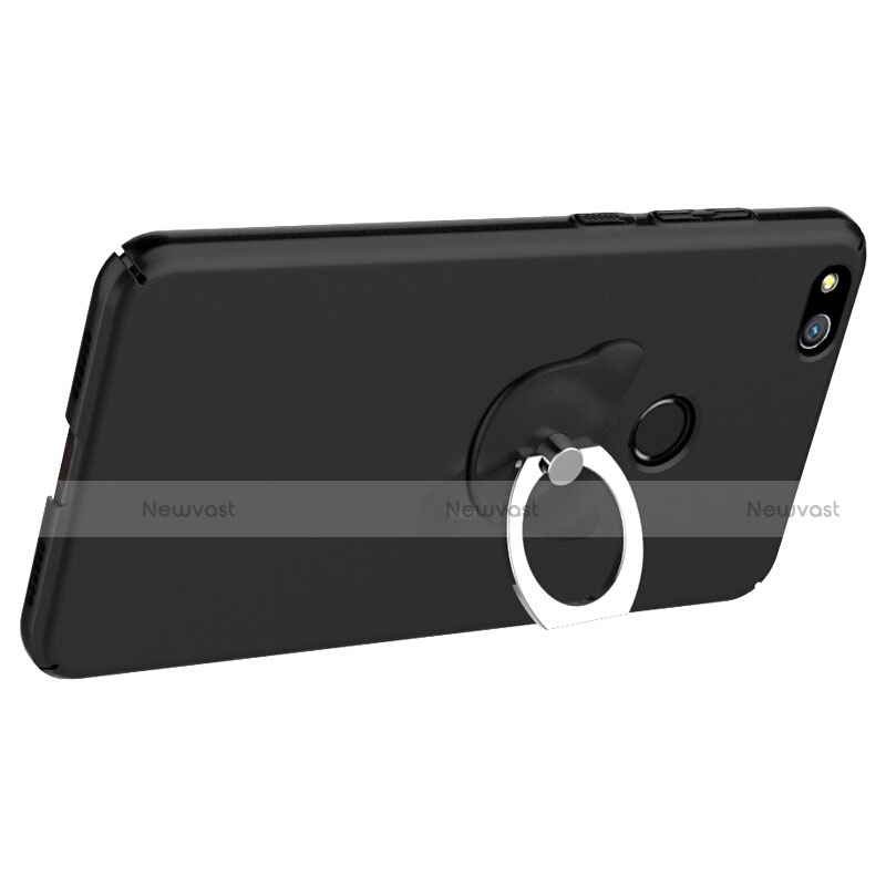 Hard Rigid Plastic Matte Finish Snap On Case with Finger Ring Stand for Huawei P9 Lite (2017) Black