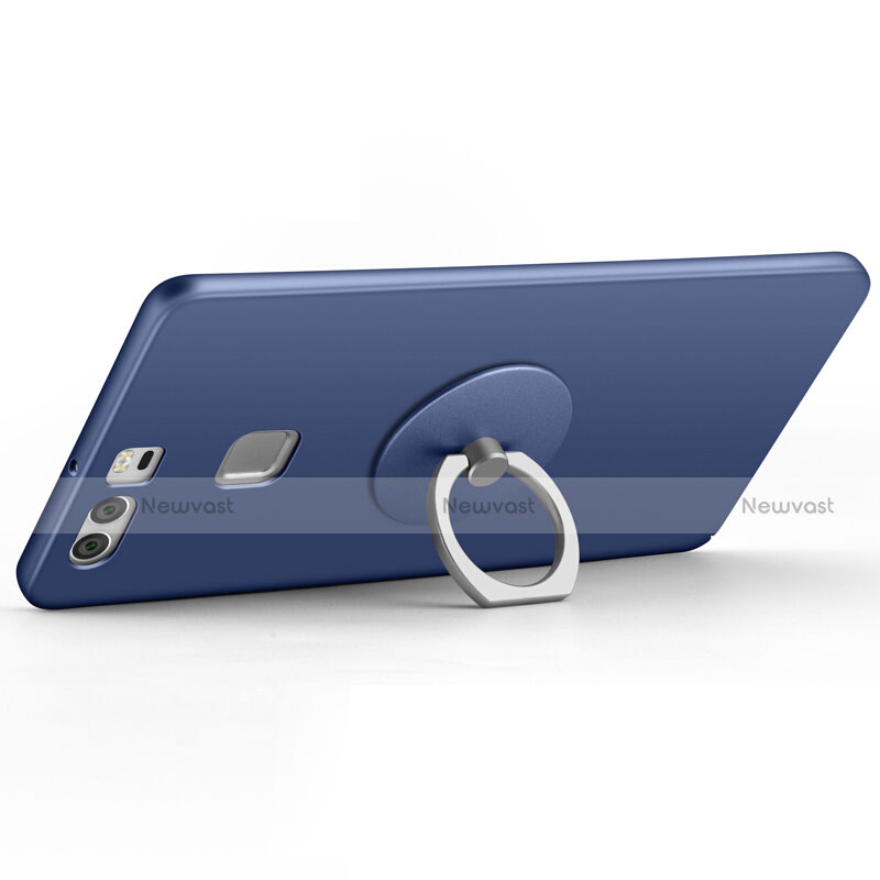Hard Rigid Plastic Matte Finish Snap On Case with Finger Ring Stand for Huawei P9 Plus Blue