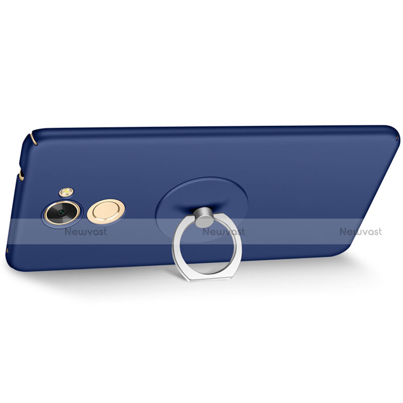 Hard Rigid Plastic Matte Finish Snap On Case with Finger Ring Stand for Huawei Y7 Prime Blue