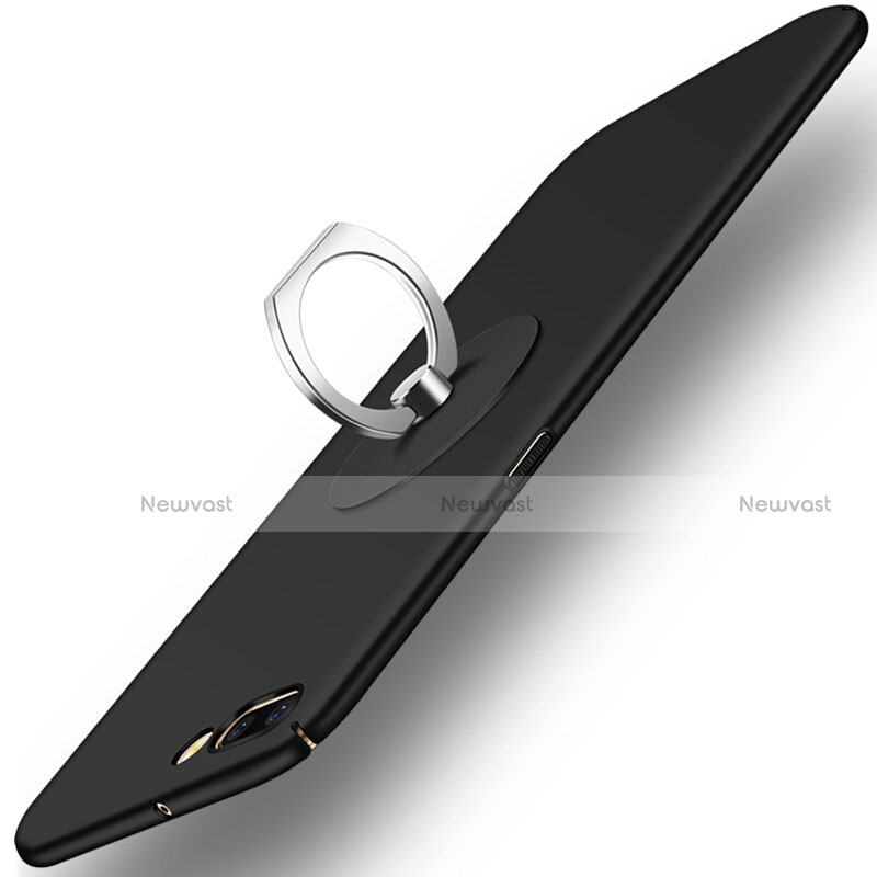 Hard Rigid Plastic Matte Finish Snap On Case with Finger Ring Stand for OnePlus 5 Black