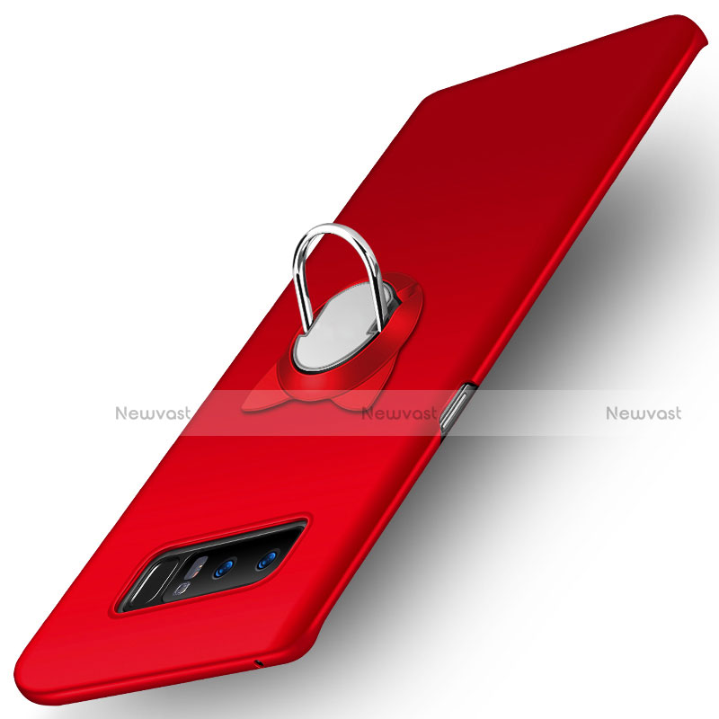 Hard Rigid Plastic Matte Finish Snap On Case with Finger Ring Stand for Samsung Galaxy Note 8 Duos N950F Red