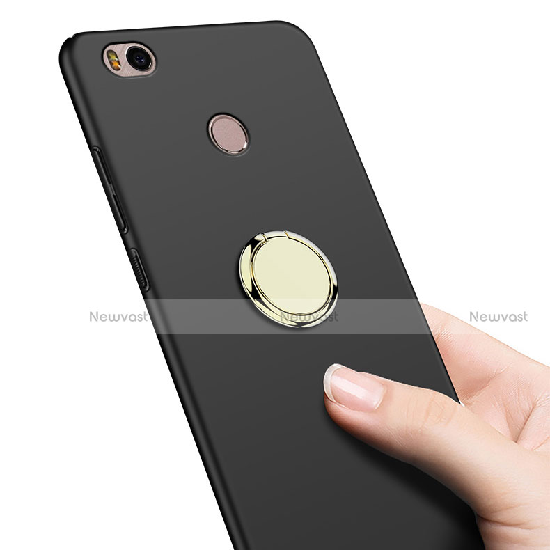 Hard Rigid Plastic Matte Finish Snap On Case with Finger Ring Stand for Xiaomi Mi 4S Black