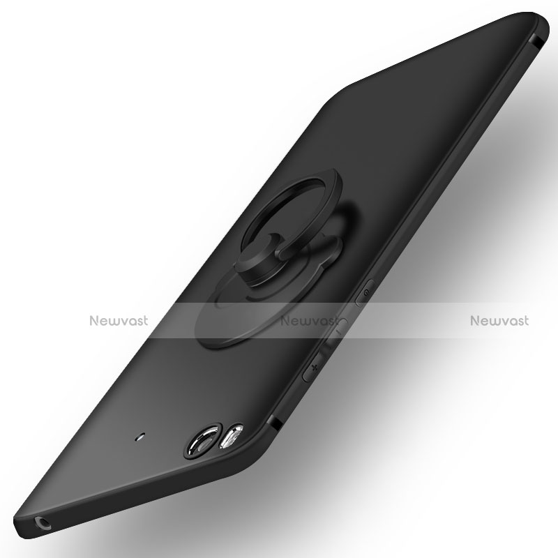 Hard Rigid Plastic Matte Finish Snap On Case with Finger Ring Stand for Xiaomi Mi 5S 4G Black