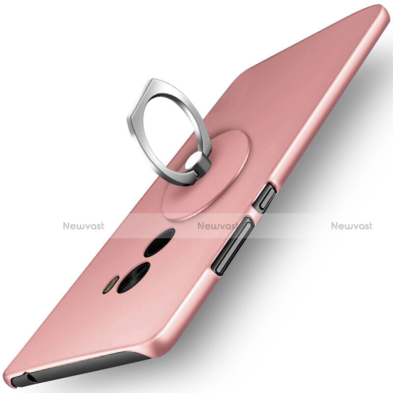 Hard Rigid Plastic Matte Finish Snap On Case with Finger Ring Stand for Xiaomi Mi Mix Rose Gold