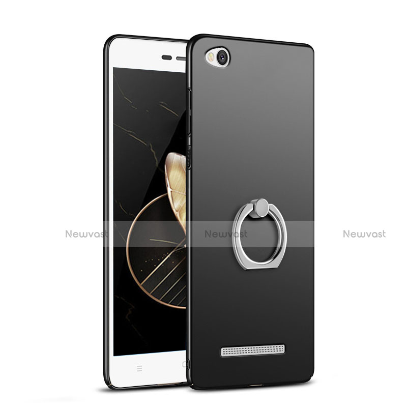 Hard Rigid Plastic Matte Finish Snap On Case with Finger Ring Stand for Xiaomi Redmi 3 Black