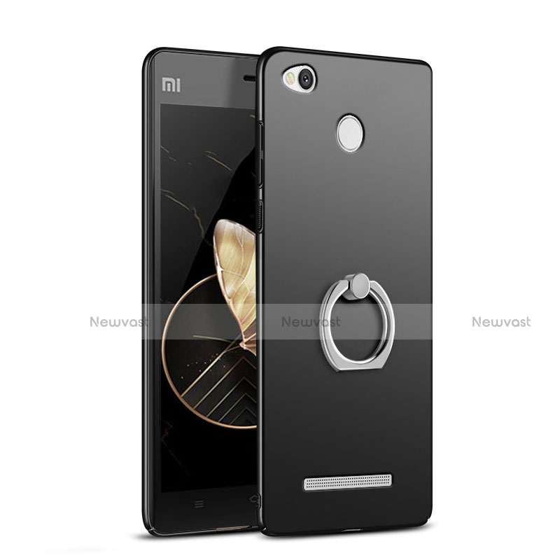 Hard Rigid Plastic Matte Finish Snap On Case with Finger Ring Stand for Xiaomi Redmi 3S Black