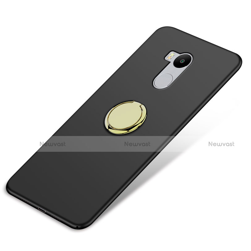 Hard Rigid Plastic Matte Finish Snap On Case with Finger Ring Stand for Xiaomi Redmi 4 Prime High Edition Black