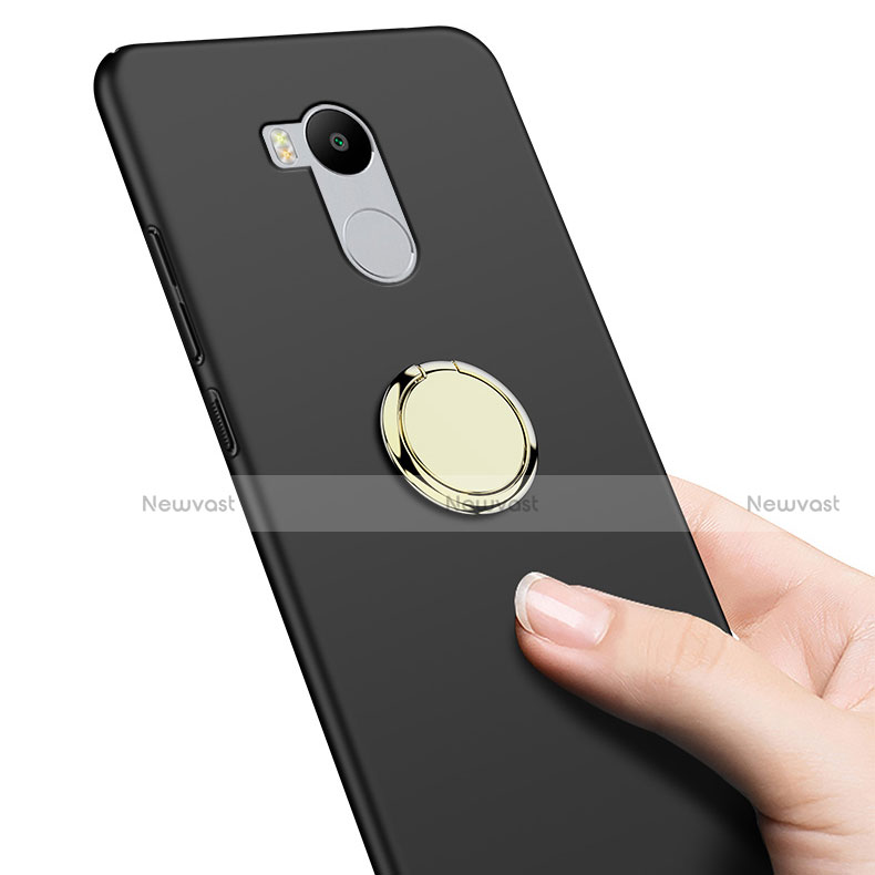 Hard Rigid Plastic Matte Finish Snap On Case with Finger Ring Stand for Xiaomi Redmi 4 Prime High Edition Black