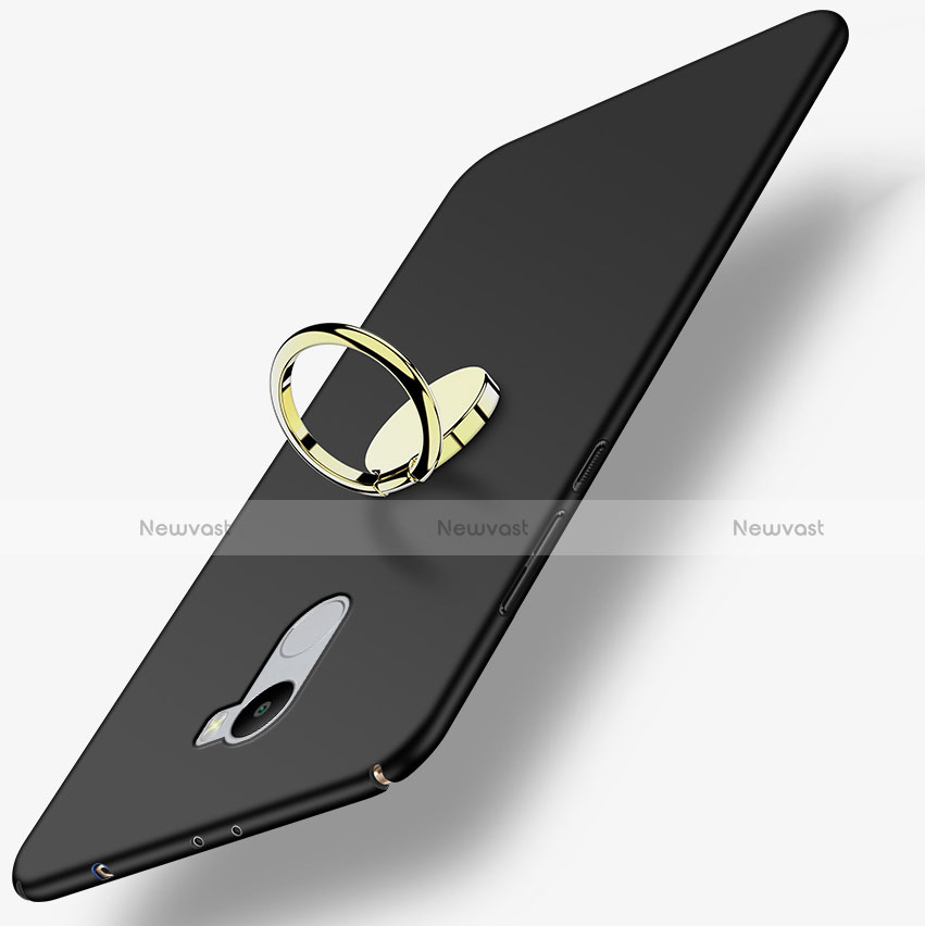 Hard Rigid Plastic Matte Finish Snap On Case with Finger Ring Stand for Xiaomi Redmi 4 Standard Edition Black