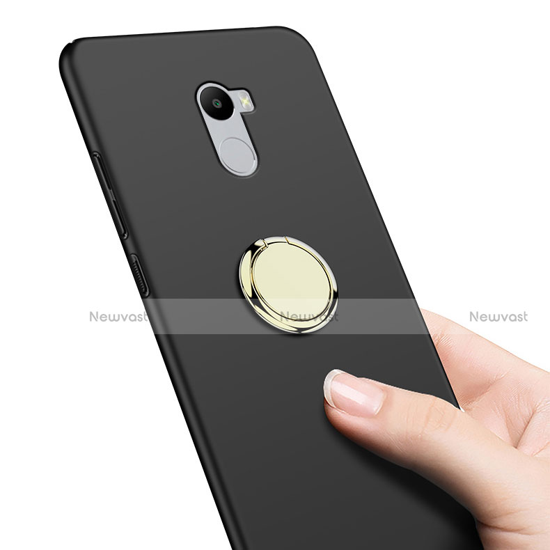 Hard Rigid Plastic Matte Finish Snap On Case with Finger Ring Stand for Xiaomi Redmi 4 Standard Edition Black