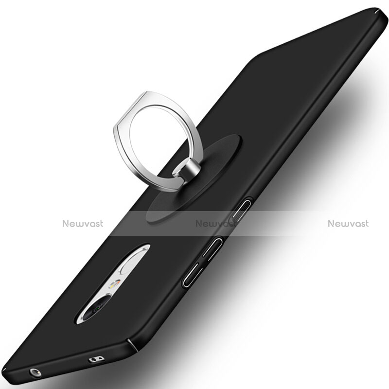 Hard Rigid Plastic Matte Finish Snap On Case with Finger Ring Stand for Xiaomi Redmi Note 4X High Edition Black