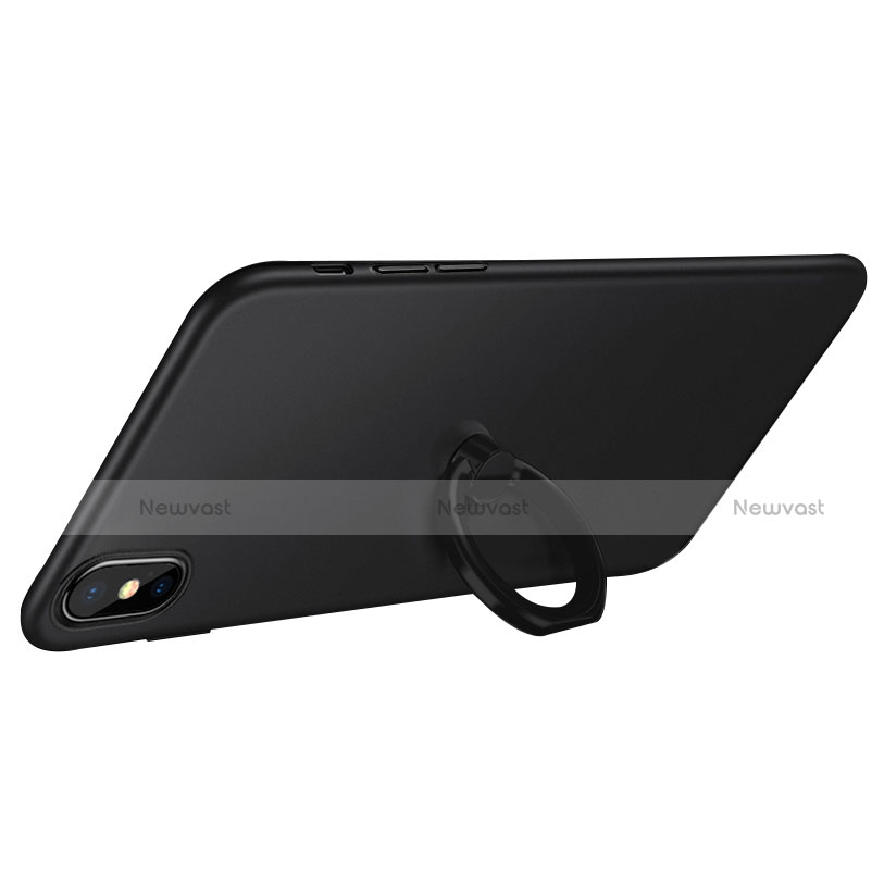 Hard Rigid Plastic Matte Finish Snap On Case with Finger Ring Stand Q02 for Apple iPhone X Black