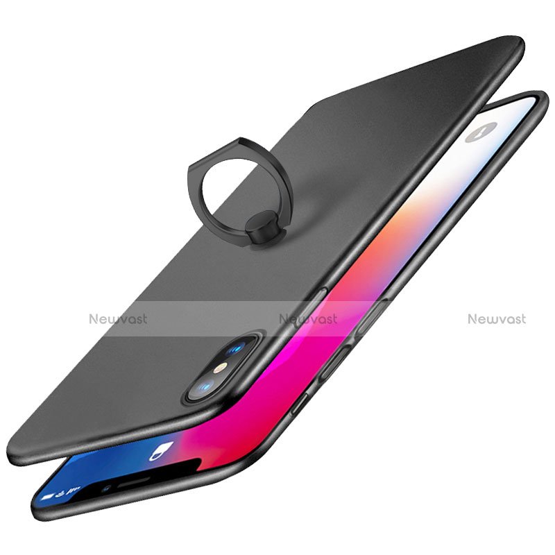 Hard Rigid Plastic Matte Finish Snap On Case with Finger Ring Stand Q02 for Apple iPhone Xs Black