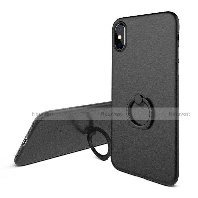 Hard Rigid Plastic Matte Finish Snap On Case with Finger Ring Stand Q02 for Apple iPhone Xs Black