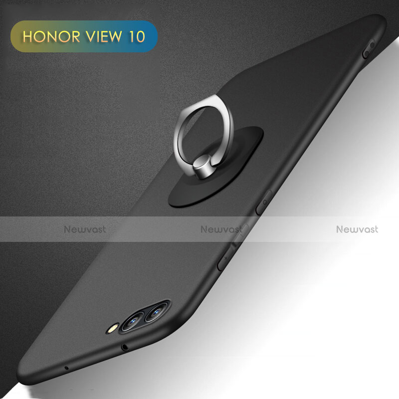 Hard Rigid Plastic Matte Finish Snap On Case with Finger Ring Stand Q02 for Huawei Honor View 10 Black