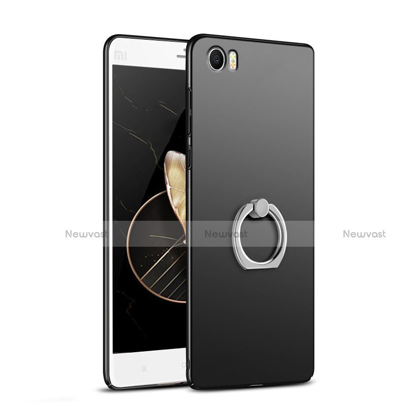 Hard Rigid Plastic Matte Finish Snap On Case with Finger Ring Stand R01 for Xiaomi Mi Note Black