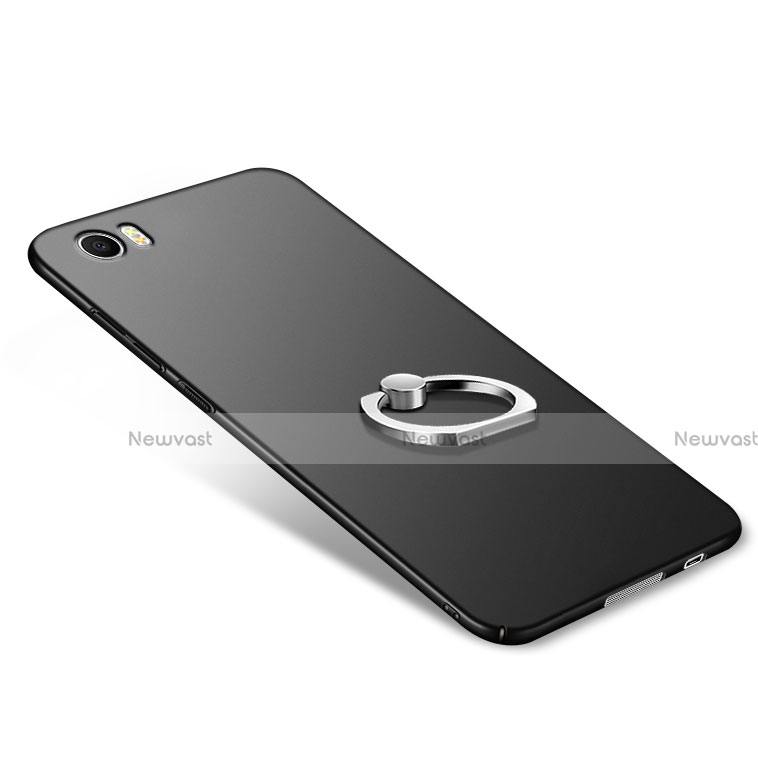 Hard Rigid Plastic Matte Finish Snap On Case with Finger Ring Stand R01 for Xiaomi Mi Note Black