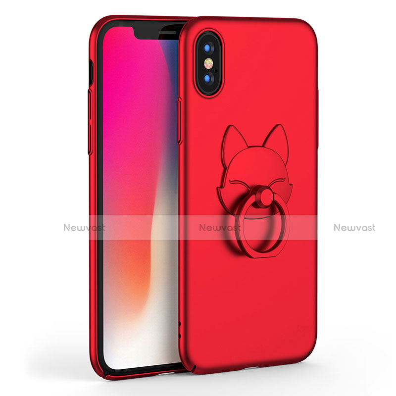 Hard Rigid Plastic Matte Finish Snap On Case with Finger Ring Stand R08 for Apple iPhone Xs Red