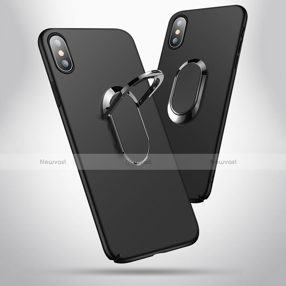 Hard Rigid Plastic Matte Finish Snap On Case with Finger Ring Stand T01 for Apple iPhone Xs Black
