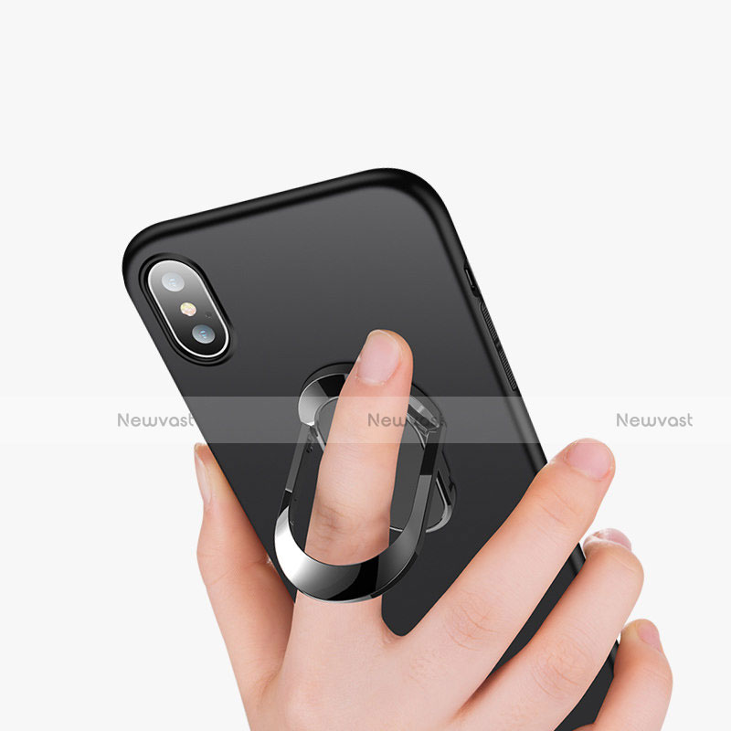 Hard Rigid Plastic Matte Finish Snap On Case with Finger Ring Stand T01 for Apple iPhone Xs Black