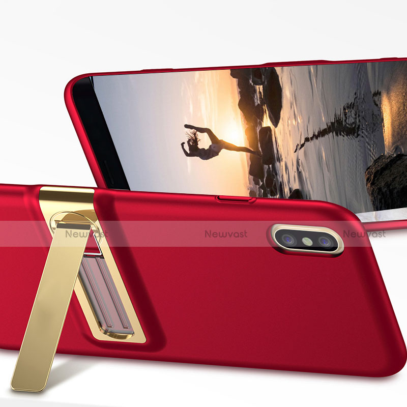 Hard Rigid Plastic Matte Finish Snap On Case with Stand for Apple iPhone Xs Red