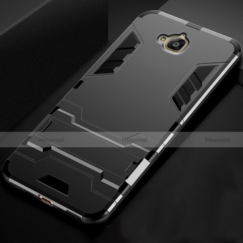 Hard Rigid Plastic Matte Finish Snap On Case with Stand for Huawei Y6 Pro Black
