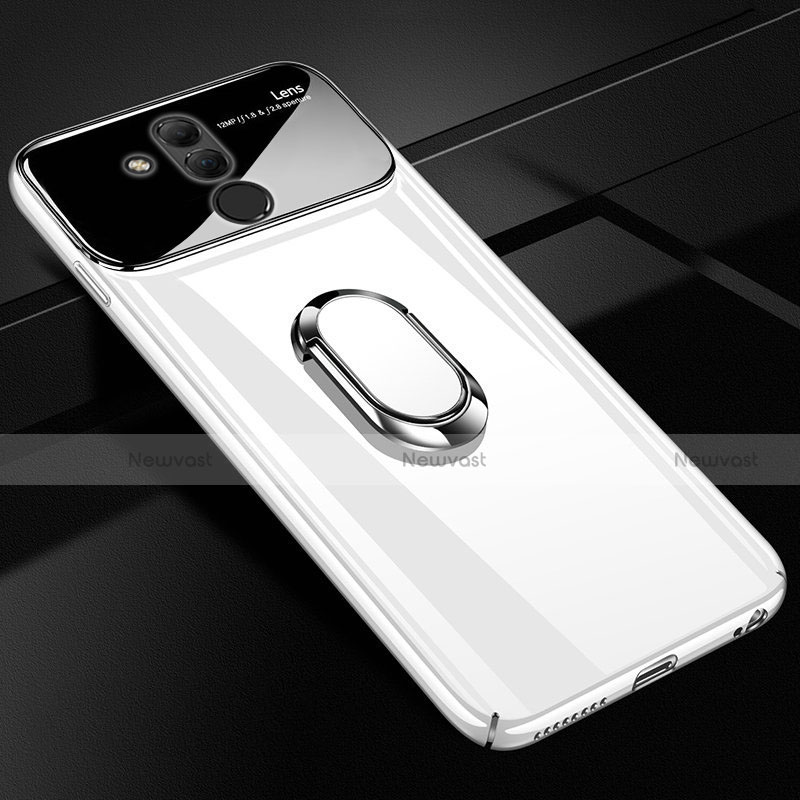 Hard Rigid Plastic Mirror Cover Case 360 Degrees Magnetic Finger Ring Stand for Huawei Mate 20 Lite White