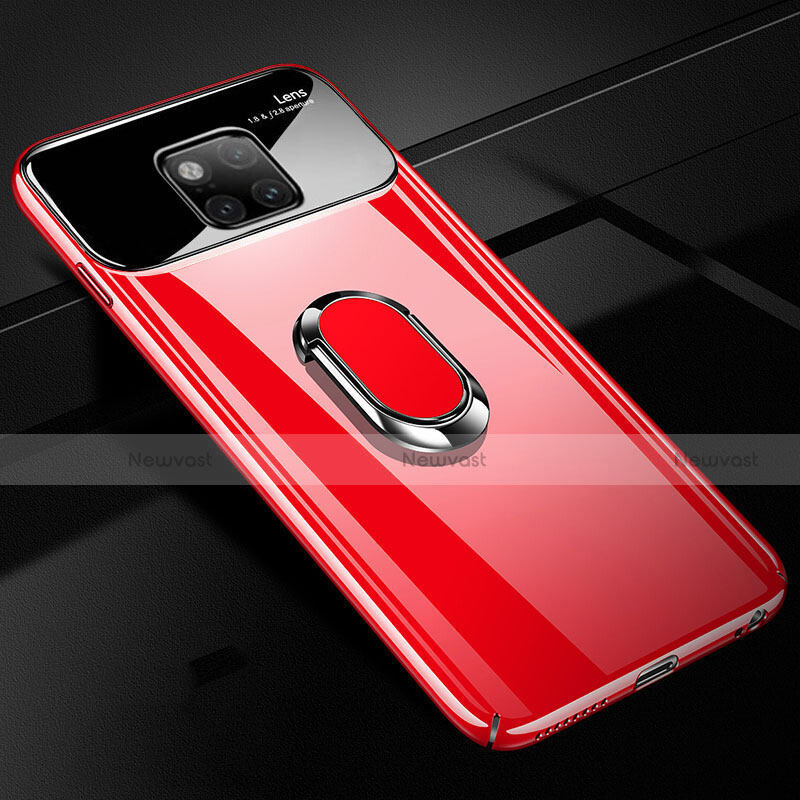 Hard Rigid Plastic Mirror Cover Case 360 Degrees Magnetic Finger Ring Stand for Huawei Mate 20 Red