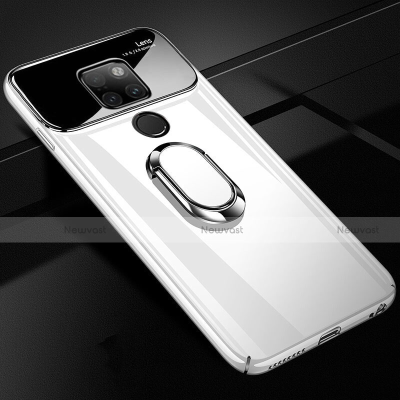 Hard Rigid Plastic Mirror Cover Case 360 Degrees Magnetic Finger Ring Stand for Huawei Mate 20 White