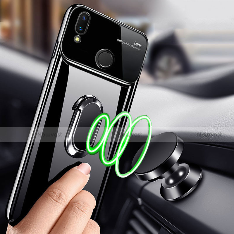 Hard Rigid Plastic Mirror Cover Case 360 Degrees Magnetic Finger Ring Stand for Huawei P Smart+ Plus