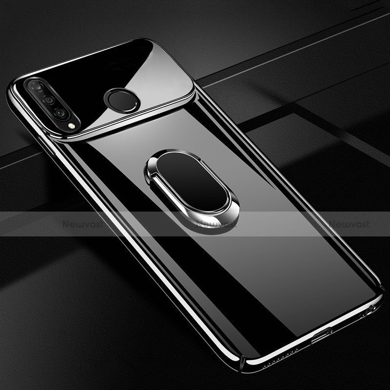 Hard Rigid Plastic Mirror Cover Case 360 Degrees Magnetic Finger Ring Stand for Huawei P30 Lite Black