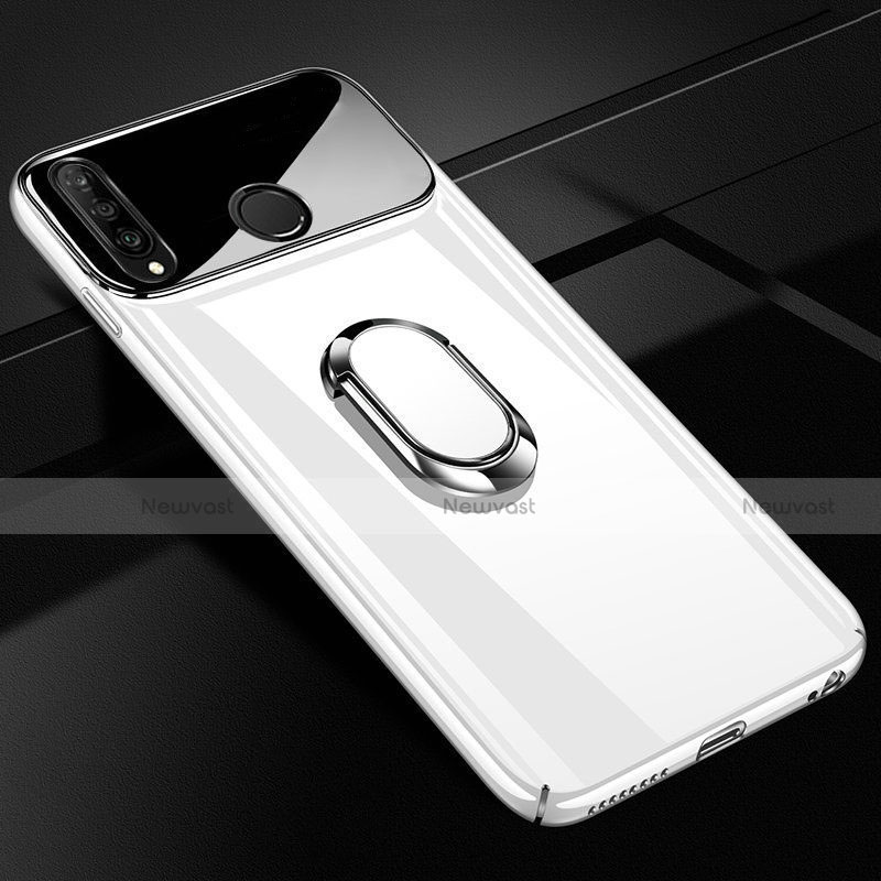 Hard Rigid Plastic Mirror Cover Case 360 Degrees Magnetic Finger Ring Stand for Huawei P30 Lite New Edition White