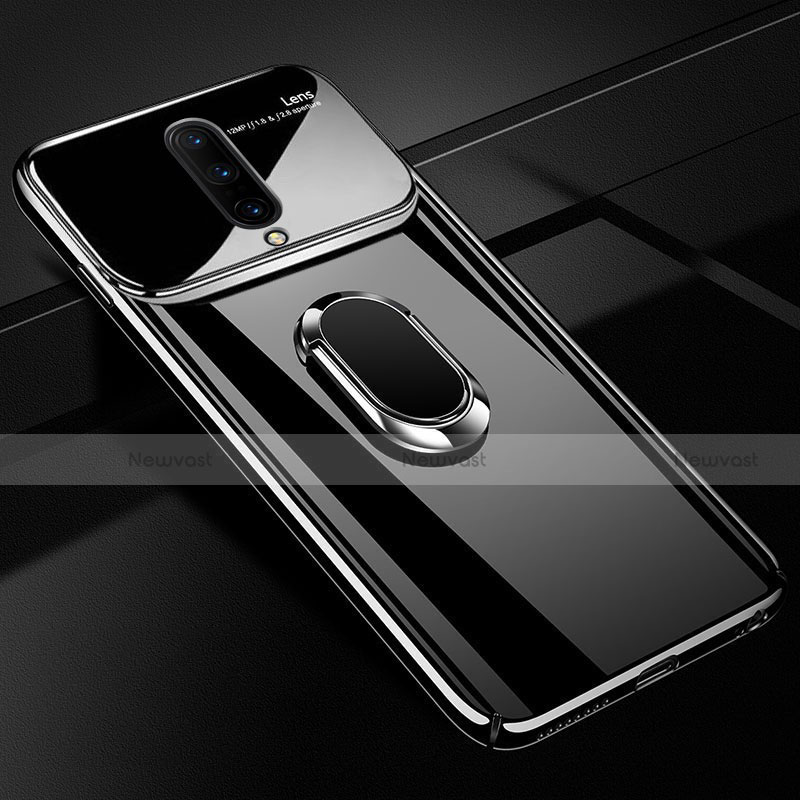 Hard Rigid Plastic Mirror Cover Case 360 Degrees Magnetic Finger Ring Stand for OnePlus 7 Pro Black
